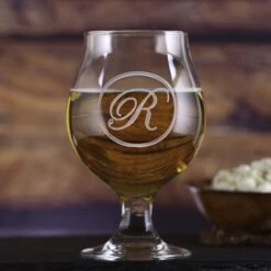 Monogram Etched Belgian Beer And Cider Glass