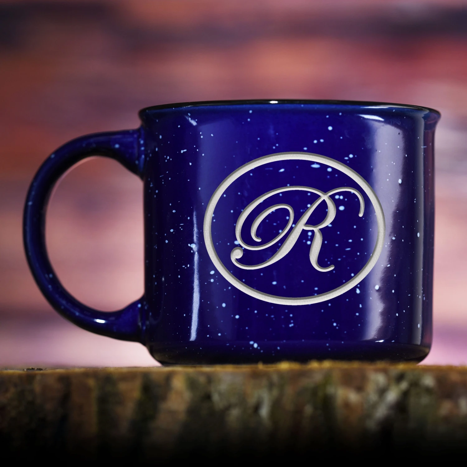Edwardian Script Monogram Campfire Mug Gift 1 Edwardian Script Monogram Campfire Mug Gift