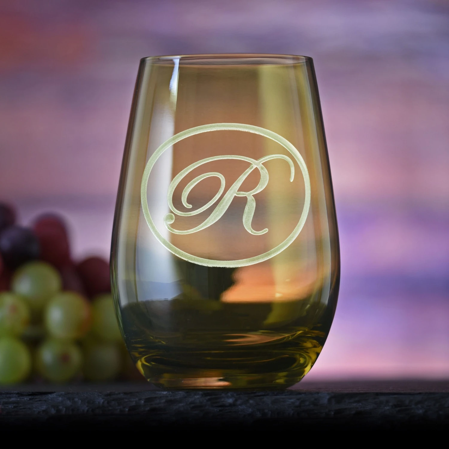 Etched Green Stemless Wine Glass Tumbler By Crystal Imagery 1 Etched Green Stemless Wine Glass Tumbler By Crystal Imagery