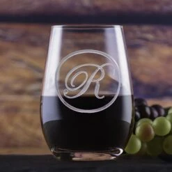 Etched Monogram Stemless Wine Glass Tumbler By Crystal Imagery