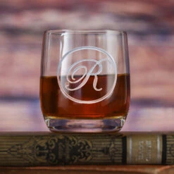 Monogrammed Stolzle Weinland Crystal Rocks Whiskey Glass