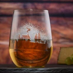 Log Cabin In The Woods Stemless Wine Glass Set Of 2