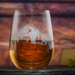 Log Cabin In The Woods Stemless Wine Glass Set Of 2