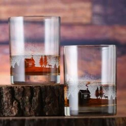 Log Cabin In Woods Rocks Glass Set Of 2