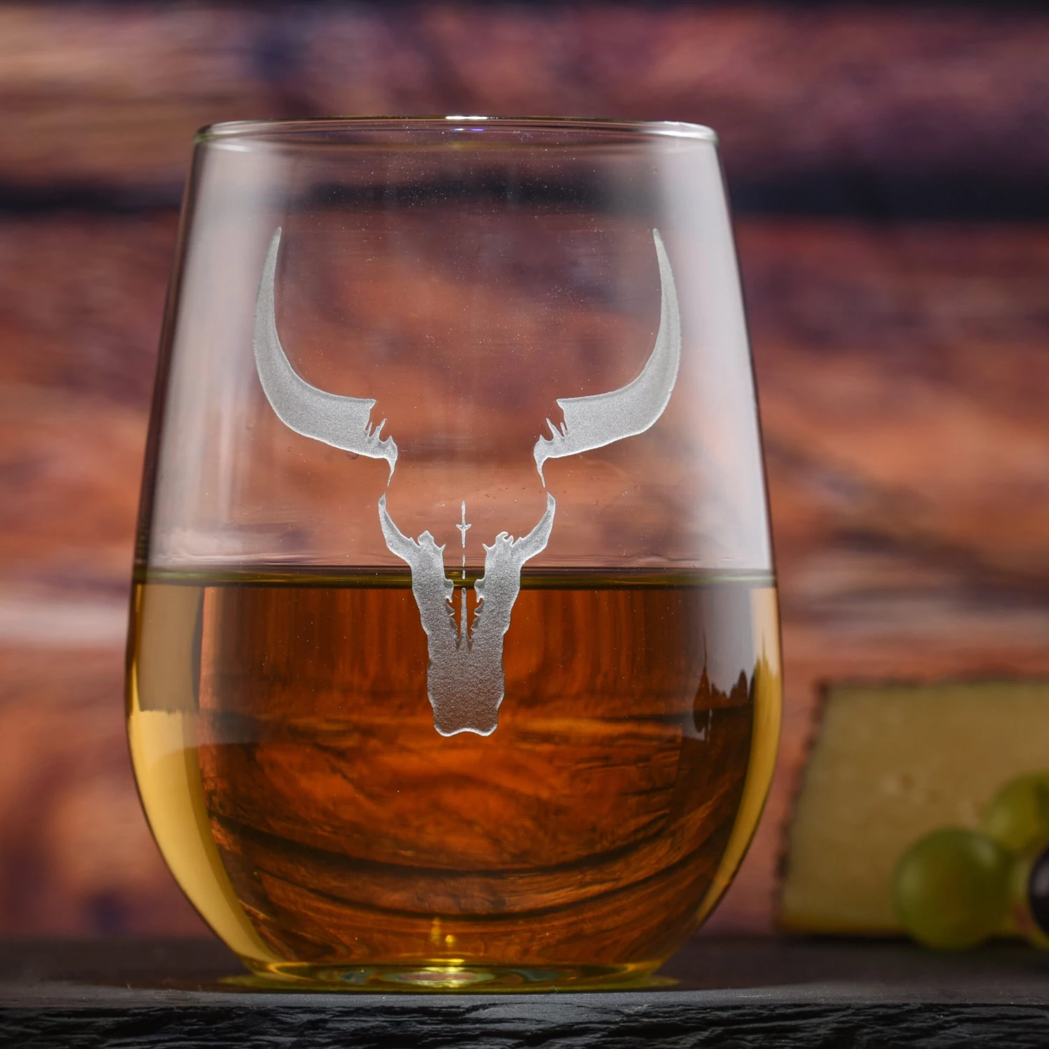 Steer Skull Horns Stemless Wine Glass Set Of 2 1 Steer Skull Horns Stemless Wine Glass Set Of 2