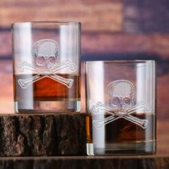 Skull And Crossbones Rocks Glass Set Of 2