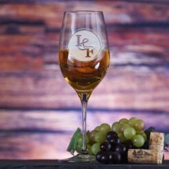 Crystal White Wine Glass, Etched Initials Bride And Groom Gift