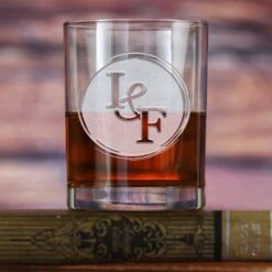 Wedding Anniversary Couple Initials Engraved Rocks Glass