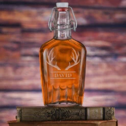 Engraved Custom Whiskey Flask Gift With Antlers And Name