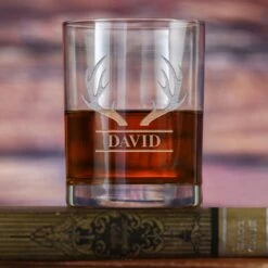 Custom Whiskey Glass With Deer Antlers And Name