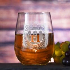 Personalized Initial Boxed Stemless Wine Glass