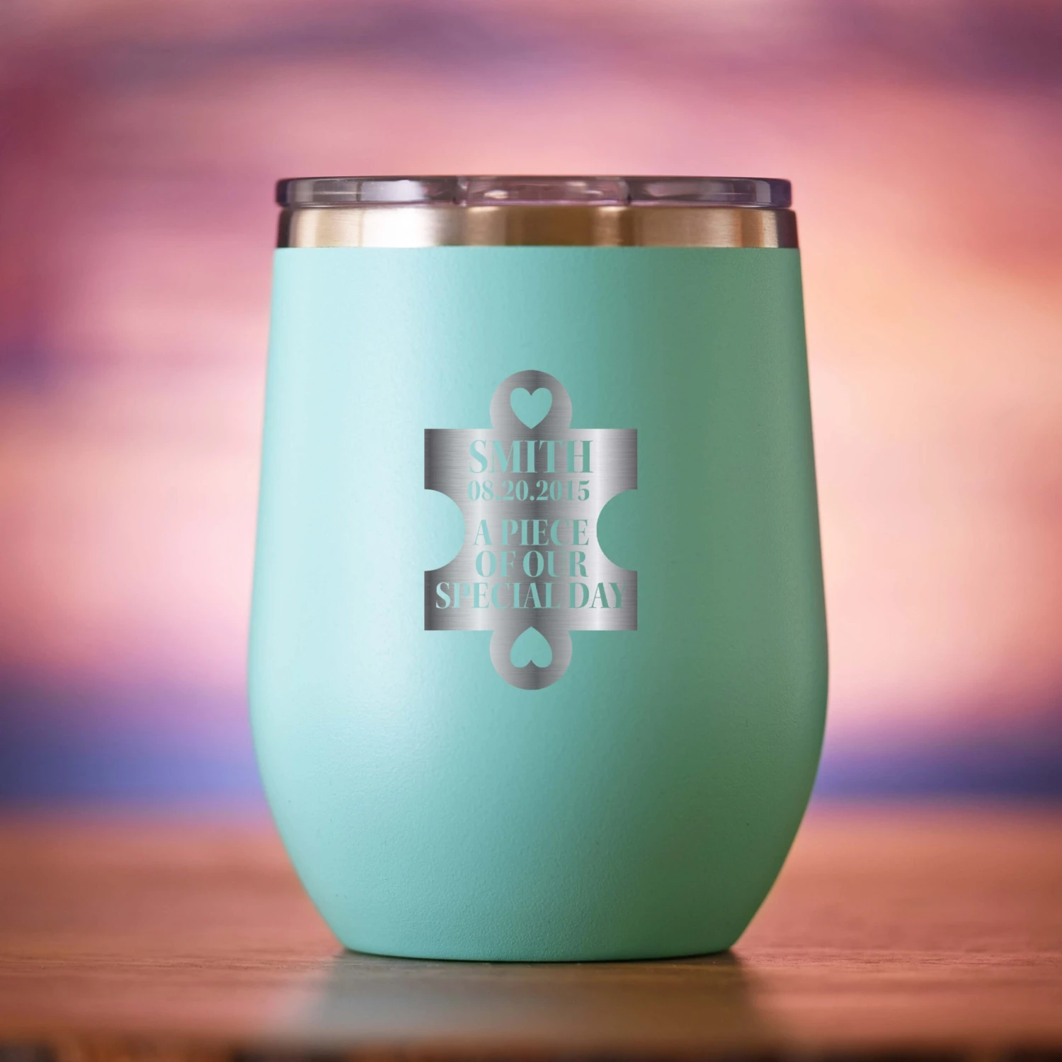 Wedding Day Puzzle Piece Stemless Wine Tumbler Favors - Image 5