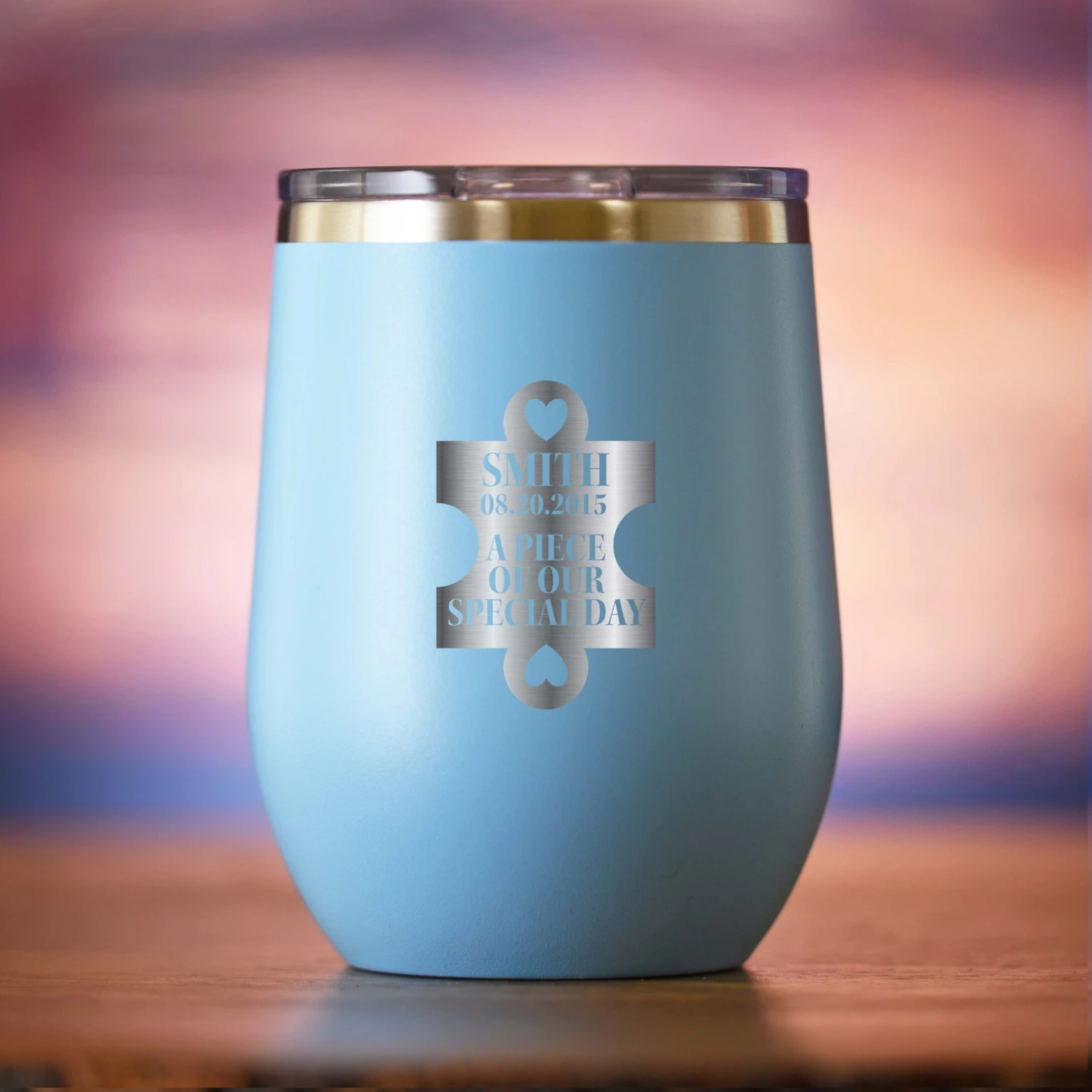 Wedding Day Puzzle Piece Stemless Wine Tumbler Favors - Image 3