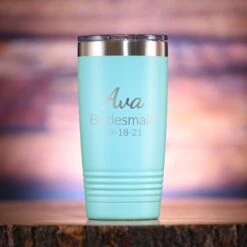 Bridesmaid Custom Travel Tumbler Gift -crystal imagery shop M213 aqua tumb coloredbg 1