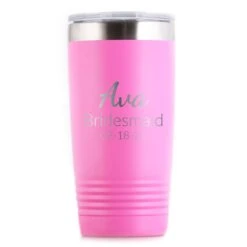 Bridesmaid Custom Travel Tumbler Gift -crystal imagery shop M213 pink tumb whitebg