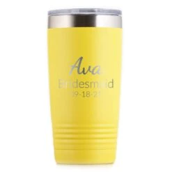 Bridesmaid Custom Travel Tumbler Gift -crystal imagery shop M213 yellow tumb whitebg