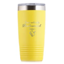 Pairs Well With Bridesmaid Duties Travel Tumbler Gift -crystal imagery shop M217 yellow tumb whitebg scaled