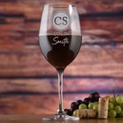 Two Monogram Engraved Stolzle Crystal Red Wine Glass