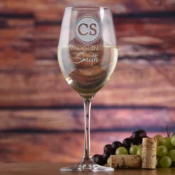 Two Monogram Stolzle Crystal White Wine Glass