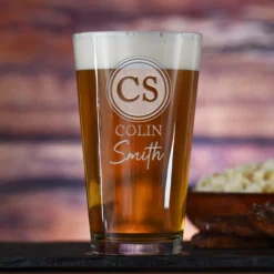 Two Monogram Pub Pint Water Glasses