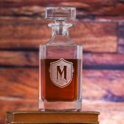 Shield Monogram Square Whiskey Decanter