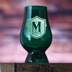 Engraved Green Glencairn Whisky Glass With Crest
