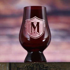 Engraved Red Glencairn Whisky Glass With Crest