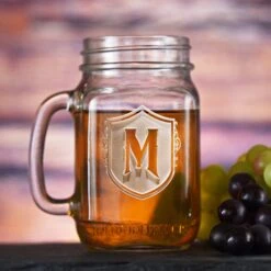 Engraved Shield Mason Jar