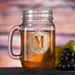 Engraved Shield Mason Jar