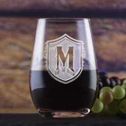 Monogram Stemless Wine Glass Tumbler By Crystal Imagery