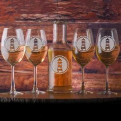 Nautical Lighthouse Crystal Wine Carafe And Glasses Gift Set