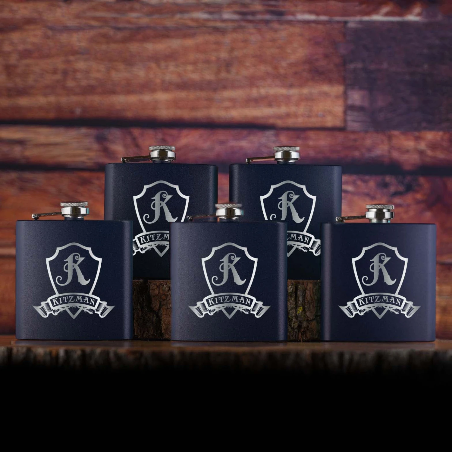 Custom Engraved Pocket Flask Gifts - Set Of 5 1 Custom Engraved Pocket Flask Gifts - Set Of 5