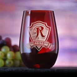 Engraved Red Stemless Wine Glass Tumbler By Crystal Imagery