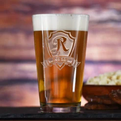 Monogrammed Shield Engraved Pub Pint Water Beer Glasses