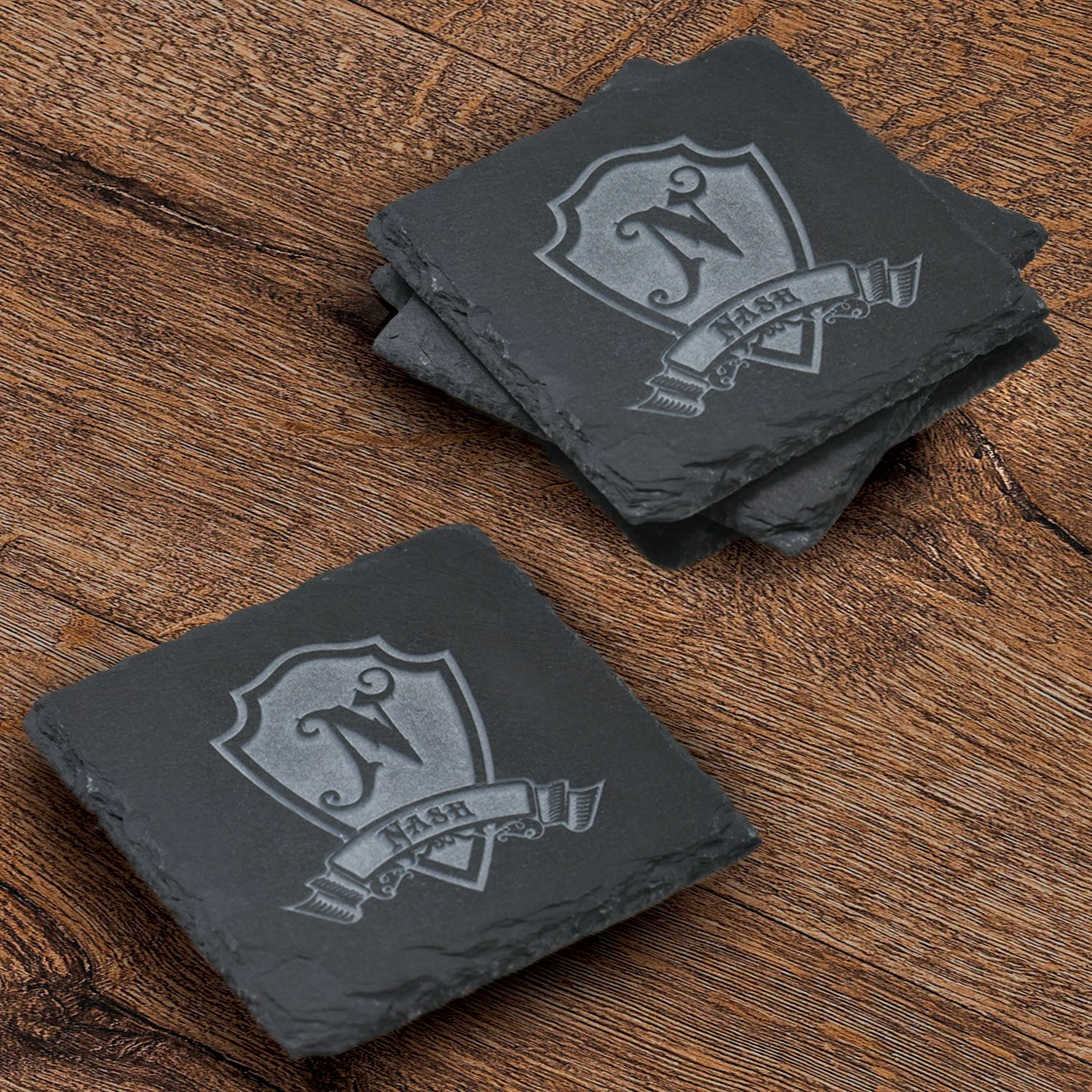 Custom Engraved Slate Coasters, SET OF 4 1 Custom Engraved Slate Coasters, SET OF 4