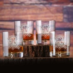 Whiskey Glasses SET Of 4, Scotch Bourbon Engraved