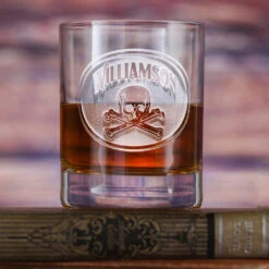 Engraved Skull And Crossbones Stolzle Crystal Rocks DOF Glass