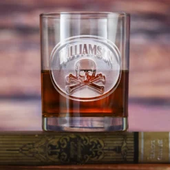Skull And Crossbones Whiskey Glass, Personalized