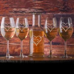 Heart And Initials Crystal Purity Wine Carafe Set Wedding Gift