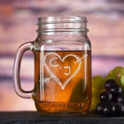 Heart And Initials Mason Jar Mug