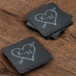 Heart And Arrow Custom Slate Coasters, SET OF 4