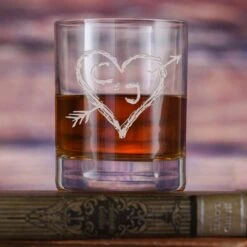 Etched Heart And Arrow Wedding Anniversary Stolzle Crystal DOF Glass