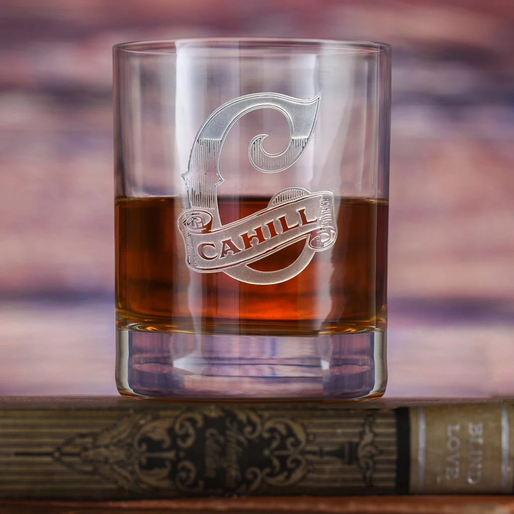 Monogrammed Stolzle Crystal Rocks DOF Whiskey Glass 1 Monogrammed Stolzle Crystal Rocks DOF Whiskey Glass