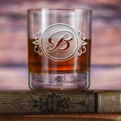 Engraved Whiskey Bar Glasses With Monogram Initial