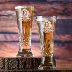 Engraved Waterford Crystal Pilsner, PAIR