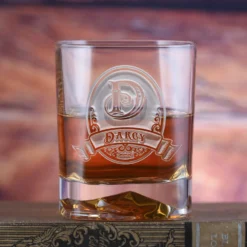 Etched Monogram Whiskey Glass - Luigi Bormioli On The Rocks