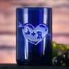 Blue Recycle Wine Bottle Glass, Engraved Heart Arrow Tumbler