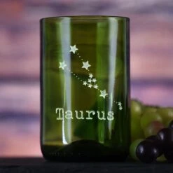 Constellation Zodiac Engraved Green Recycled Wine Bottle Glass