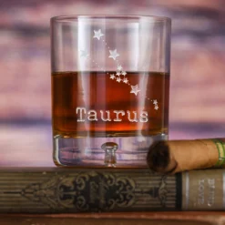 Zodiac Sign, Star Constellation Engraved Crystal Whiskey Glass