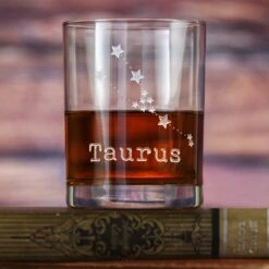 Constellation Zodiac Sign Engraved Rocks Whiskey Glass